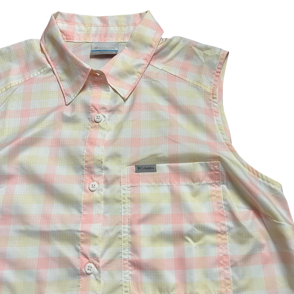 Columbia Womens Plaid Sleeveless Button Down Shirt Lightweight Casual‎ New